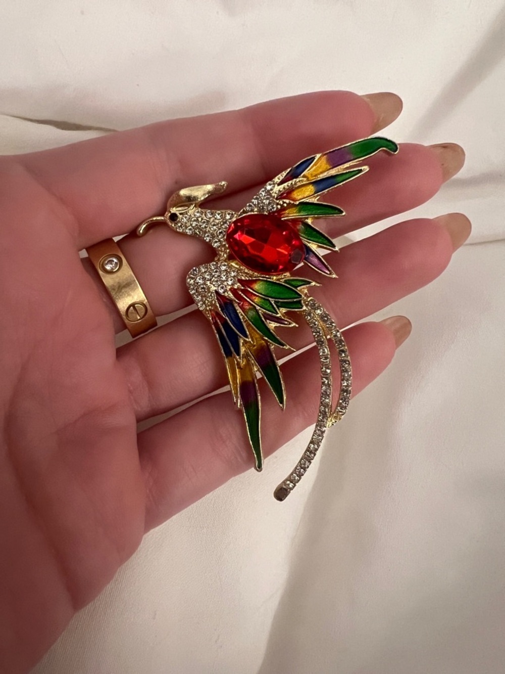 🧷Vintage-Inspired Colourful Enamel and Rhinestone Phoenix Brooch 🐦‍🔥 - Picture 3 of 4